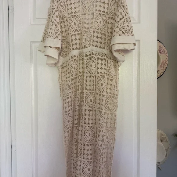 NWT Anthropologie Cream Crochet Kaftan Swim Cover-Up - Picture 3 of 5